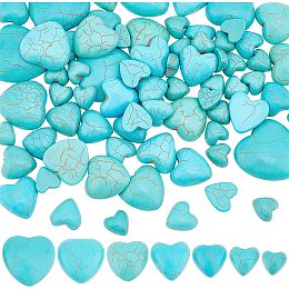 PandaHall Elite 74pcs Turquoise Stone Cabochons, 7 Sizes Heart Gemstone Tiles Blue Texture Gemstone Tiles Dome Bead Stone Cabochon Tile for Bracelet Necklace Earrings Cameo Jewelry Making, 10~24mm