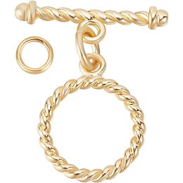 Beebeecraft 1 Box 12 Sets Toggle Clasp 18K Gold Plated Tibetan Ring T-bar Bar and Ring Clasps Connector for Necklace Bracelet Jewelry Making