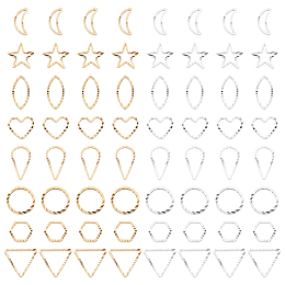 PandaHall Elite 160pcs Open Bezel Links Charms, 16 Style Brass Heart Star Moon Geometric Open Back Bezel Resin Craft Hollow Frame Pendants for DIY UV Resin Epoxy Resin Earring Necklace Jewellery