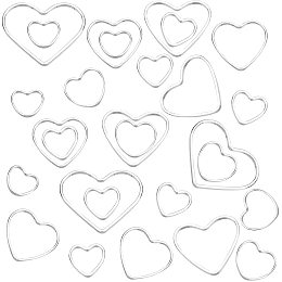 PandaHall Elite 60pcs Heart Frame Jewelry Charms, 6 Size Brass Silver Plated Hollow Connector Heart Bezel Pendants for Bracelet Necklace Earring Jewelry Making, Heart