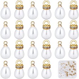 SUNNYCLUE 1 Box 40Pcs 2 Style Teardrop Diamond Pearl Beads Crystal Rhinestone Pearl Charms Bulk ABS Plastic Imitation Pearl Pendants for Jewelry Making Charms DIY Craft Necklace Bracelet Earring