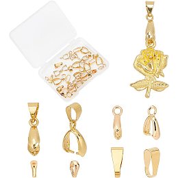 SUNNYCLUE 1 Box 20Pcs 4 Style 18K Gold Plated Brass Pinch Bails Pinch Clip Bail Clasps Charms Oval Brass Snap on Bails Jewellery Findings Clasp Connectors for Earring Bracelet Jewelry Making