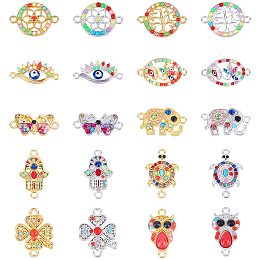 NBEADS 20 Pcs Alloy Links Connectors, Colorful 10 Styles Evil Eye Charm Jewelry Connector Findings with Resin and Rhinestone for DIY Crafts Making