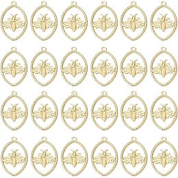 SUNNYCLUE 1 Box 30Pcs Bee Charm Pendants Golden Plated Oval Alloy Honeybee Flying Animal Insect Vintage Baroque Style Pendant for Jewelry Making Charms Bracelets Earrings Crafts Findings