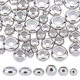 DICOSMETIC 60Pcs 6 Style 201 Stainless Steel Beads, with Rubber Inside, Slider Beads, Stopper Beads, Rondelle, Stainless Steel Color, 4x3mm, Rubber Hole: 1.2mm, 10pcs/style