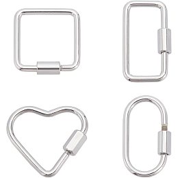 UNICRAFTALE 4pcs 4 Style Stainless Steel Color Screw Carabiner Lock Charms 304 Stainless Steel Screw Locking Keychain Carabiner Charm Oval Heart Keychain Clip for Women Jewelry Making Supplies