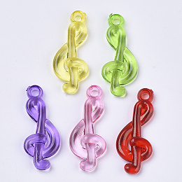 Honeyhandy Transparent Acrylic Pendants, Dyed, Musical Note, Mixed Color, 35x14x4mm, Hole: 3mm, about 595pcs/500g