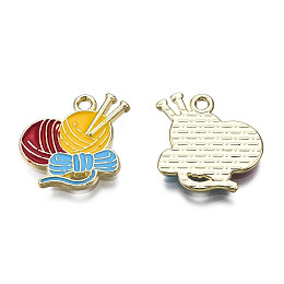 Honeyhandy Alloy Enamel Pendants, Cadmium Free & Lead Free, Light Gold, Woolen Ball Of Yarn Charm, Gold, 17x16x1.5mm, Hole: 1.6mm