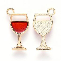 Honeyhandy Alloy Enamel Pendants, Goblet, Light Gold, Red, 19x10x2mm, Hole: 1.8mm