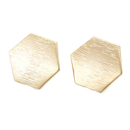 Honeyhandy Brass Stud Earrings Findings, with Loop, Hexagon, Nickel Free, Real 18K Gold Plated, 16x18.5mm, Hole: 1.5mm, Pin: 0.6mm