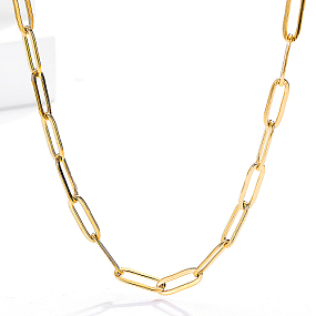 Honeyhandy Stainless Steel Paperclip Chain Necklaces for Women, Real 18K Gold Plated, 17.72 inch(45cm)