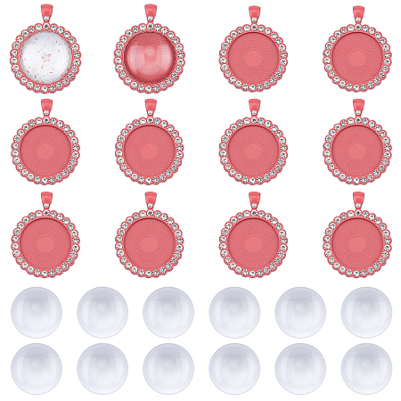 SUNNYCLUE DIY Pendant Making, with Alloy Pendant Cabochon Settings and Glass Cabochons, Pale Violet Red, Tray: 25mm; 43x34x3mm, Hole: 4.5x6.5mm; 12pcs/set