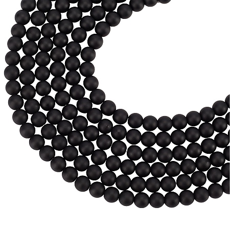 Arricraft About 288 Pcs 8mm Frosted Round Stone Beads, Synthetic Black Stone Beads, Genuine Gemstone Loose Beads for Bracelet Necklace Jewelry Making (Hole: 1mm)