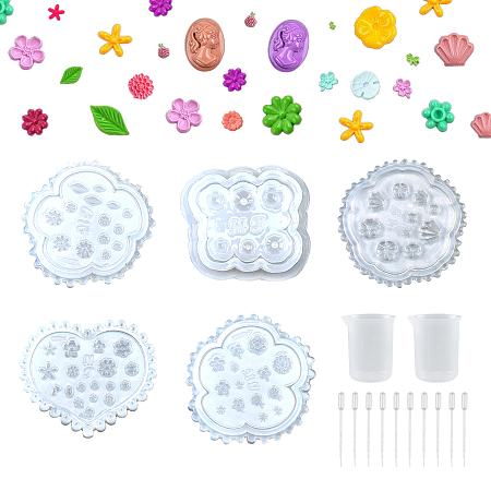 Silicone Carved Molds, Nail Art Templates Mixed Shape Molds, for UV Resin, Epoxy Resin Nail Art Accessories, with Plastic Transfer Pipettes & Measuring Cup, Clear, Molds: 5pcs/set