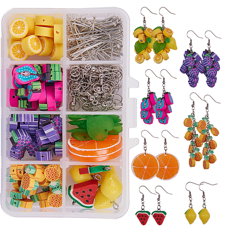 SUNNYCLUE DIY Earring Making, Resin Pendants and Polymer Clay Beads, Brass Earring Hooks and Iron Findings, Mixed Shapes, Mixed Color, 11x7x3cm