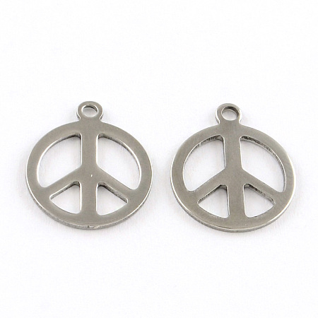 304 Stainless Steel Pendants, Peace Sign, Stainless Steel Color, 17x14x1mm, Hole: 1.5mm; 200pcs/box
