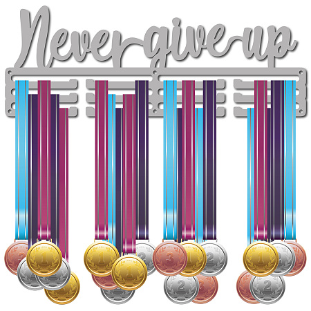 CREATCABIN Never Give Up Medal Holder Sport Medals Display Stand Wall Mount Hanger Decor Stainless Steel Hanging Award for Home Badge Storage Running Soccer Gymnastics Over 60 Medals 15.7 x 5.8 Inch