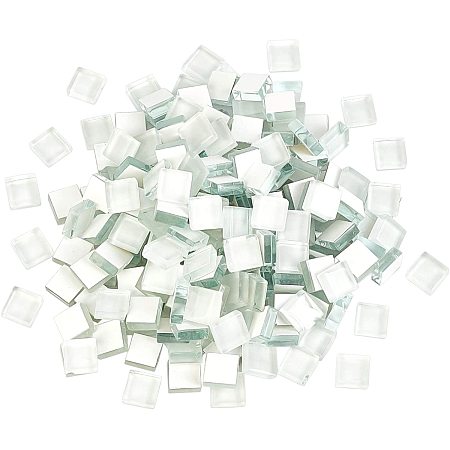 Glass Cabochons, Mosaic Tiles, for Home Decoration or DIY Crafts, Square, White, 9.8x9.8x3.5mm; 300pcs/box