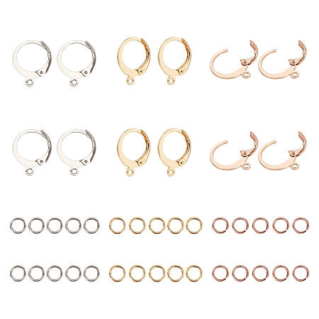 SUNNYCLUE 304 Stainless Steel Leverback Earring Findings, with Loop and Jump Rings, Mixed Color, 14.5x12.5x2mm, Hole: 1.2mm, 90pcs/box