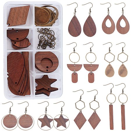 SUNNYCLUE DIY Walnut Wood & CCB Plastic Pendants Dangle Earring Making Kits, include Brass Linking Rings & Earring Hooks, Antique Bronze
