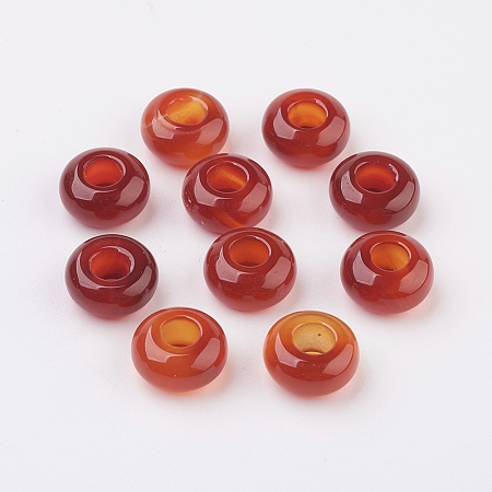Natural Carnelian European Beads, Large Hole Beads, Rondelle, 14x8mm, Hole: 6mm
