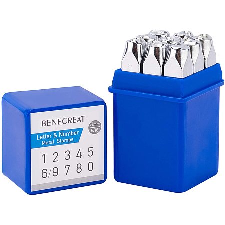 BENECREAT 9 Pack 8mm Arabic Number Symbols Metal Stamp Set, 0-8, Math Characters, Jewelry Stamping Punch Press Tool for Imprinting Marking on Metal Wood Leather