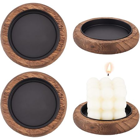 OLYCRAFT 4 Pcs Wooden Plate Candle Holder Round Plate Candle Tray Decorative Candlestick Holder Flat Round Candle Plate Pillar Candles Stand for Wedding Home Spa Incense Cones Decor 4.3 Inch