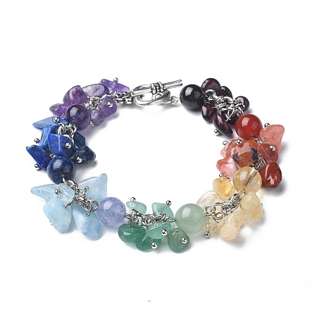 Honeyhandy Chakra Gemstone Bracelets, with Alloy Toggel Clasp and Brass Findings, 7-5/8 inch(19.5cm)