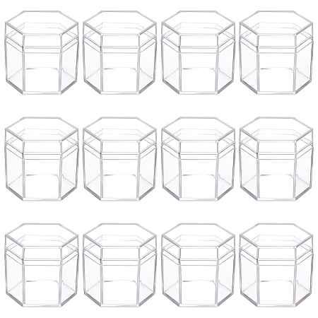 BENECREAT Plastic Transparent Hexagon Storage Box, for Candy, Biscuit, Clear, 56x50x50mm, Inner Diameter: 45mm
