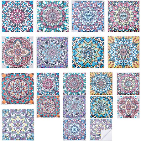 arricraft 20 Pcs Decorative Tile Stickers Set, 4x4 & 6x6 Inches Vinyl Tile Look Stickers Mandala Pattern Paper Stickers for Living Room TV Wall Bathroom & Kitchen Backsplash Decoration