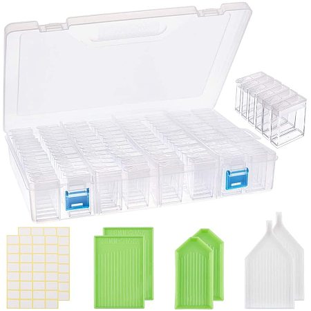 BENECREAT 112 Slots Diamond Painting Storage Containers Portable Plastic Bead Storage Box with Mixed Plates and Labels for Nail Diamonds Storage