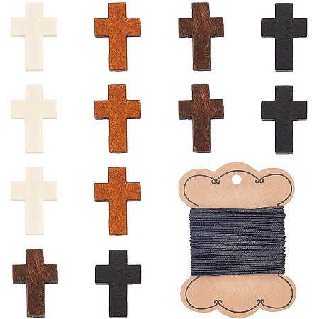 CHGCRAFT 80Pcs 4Colors Wood Cross Pendants Natural Wooden Small Cross Charms Pendants for DIY Craft Handmade Accessories Party Favors Necklace Jewelry Making Mixed Color
