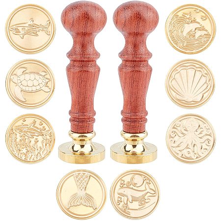 Beebeecraft CRASPIRE Wax Seal Stamp Heads Set 8pcs Vintage Sealing Wax  Stamps with 2pcs Wood Handles 25mm Removable Brass Head Sealing Stamp for