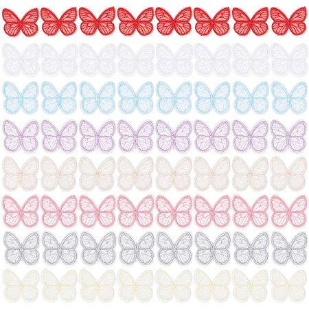 GORGECRAFT 64Pcs 8 Colors Butterfly Lace Trim Embroidery Butterflies Appliques Sew Iron On Patch Organza Patches Sewing Fabric Embellishments for Wedding Bridal Hair Clothes Dress Decor DIY Craft