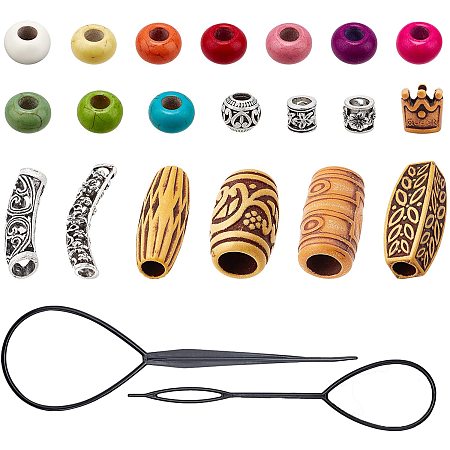 NBEADS 110 Pcs DIY Hair Accessories Making, 11 Styles Hair Tube Beads, Beard Dreadlocks Beads Geometry Resin Alloy Plastic Beads for DIY Braiding Hair Making Sets