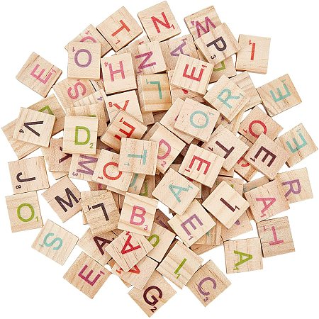 OLYCRAFT 300PCS Colorful Wood Letter Tiles A-Z Capital Letters Wood Colorful Scrabble Tiles Letter Tiles Wood Pieces for Making Alphabet Coasters and Scrabble Crossword Domino