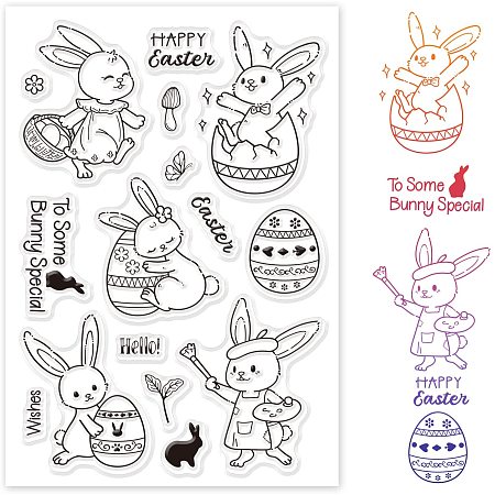 GLOBLELAND Happy Easter Silicone Clear Stamps Bunny Easter Egg Transparent Stamps for Easter Cards Making DIY Scrapbooking Photo Album Decoration Paper Craft