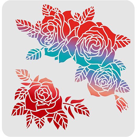 FINGERINSPIRE Roses Drawing Painting Stencils Templates (11.8x11.8inch) Plastic Rose Stencils Decoration Square Flower Stencils for Painting on Wood, Floor, Wall and Fabric
