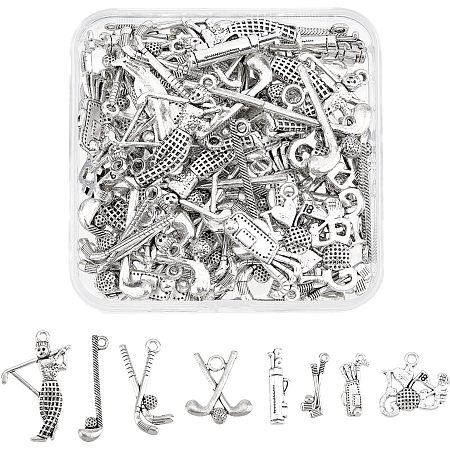 Arricraft 80 Pcs 8 Styles Zinc Alloy Pendants, Golf Theme Necklace Bracelet Pendants Antique Silver Metal Charms Pendants for DIY Bracelet Necklace Jewelry Making