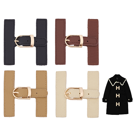WADORN 4 Colors Leather Sew-on Toggle Closure with Metal Buckle, Leather Tab Closure Pin Buckle Fasteners Buttons for Coat Jacket Clothing DIY Craft Sewing Accessories for Duffel Bag Sweater Backpack
