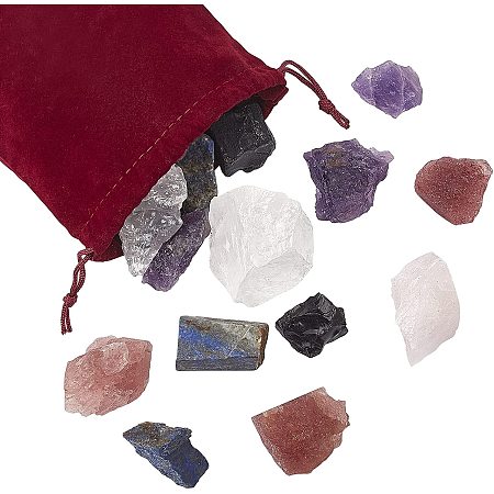 Arricraft 600g Mixed Rough Raw Stone with Velvet Bag, Natural Bulk Rocks, 6 Kinds Raw Gemstones for Decoration, Wire Wrapping