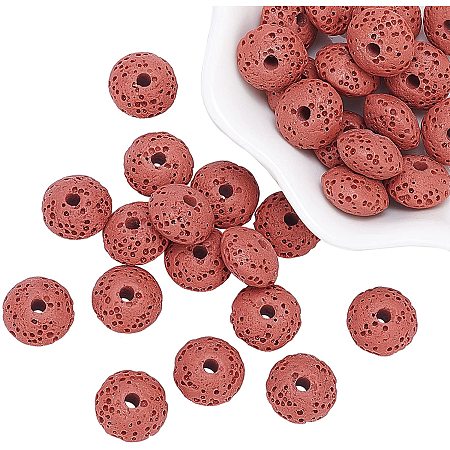 Arricraft About 34 Pcs Natural Stone Beads 10×6mm, Natural Lava Rondelle Beads, Gemstone Loose Beads for Bracelet Necklace Jewelry Making ( Hole: 1.8mm )