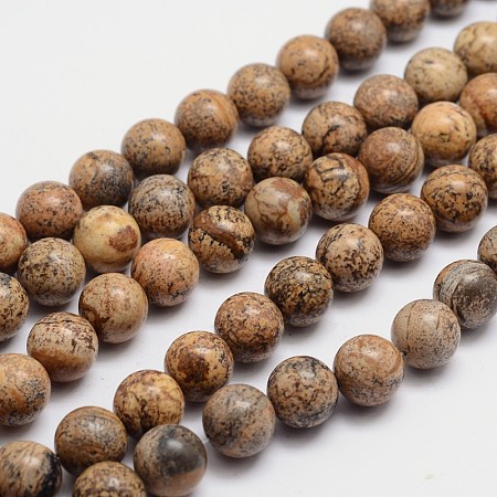 Honeyhandy Round Natural Picture Jasper Bead Strands, 6mm, Hole: 1mm, about 65pcs/strand, 15.74 inch