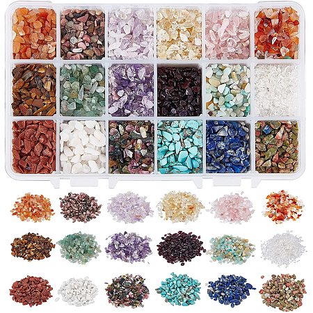 NBEADS 1 Box Gemstone Chip Beads, No Hole Assorted Natural Material Crushed Irregular Natural Chip Stones for Jewelry Making DIY Craft, Mixed Colors