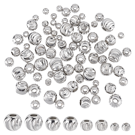 BENECREAT 80Pcs 4 Sizes Real Platinum Plated Spacer Beads, 3mm~6mm Round Brass Beads for Necklaces, Bracelets and Jewelry Making, 20Pcs/Size