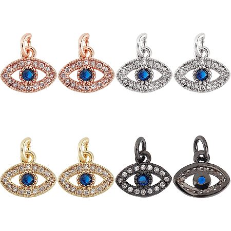 SUPERFINDINGS 8Pcs 4 Colors Evil Eye Brass Cubic Zirconia Pendants Eye Rhinestone Charm 9.5x11.5mm Evil Eye CZ Stone Charms with Jump Ring for DIY Jewerly Making, Inner Diameter: 3.5mm