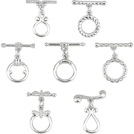 PandaHall Elite Toggle Clasps, Long-Lasting Plated Heart Ring Jewelry Clasps T-bar Closure Clasps IQ Toggle Clasps TBar Clasps for Necklace Bracelet Jewelry Making, 8 Sets