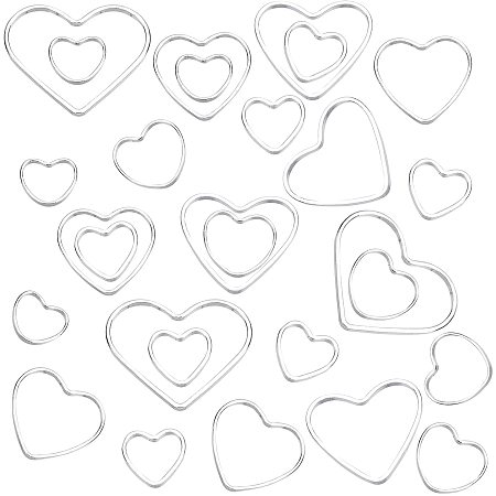PandaHall Elite 60pcs Heart Frame Jewelry Charms, 6 Size Brass Silver Plated Hollow Connector Heart Bezel Pendants for Bracelet Necklace Earring Jewelry Making, Heart