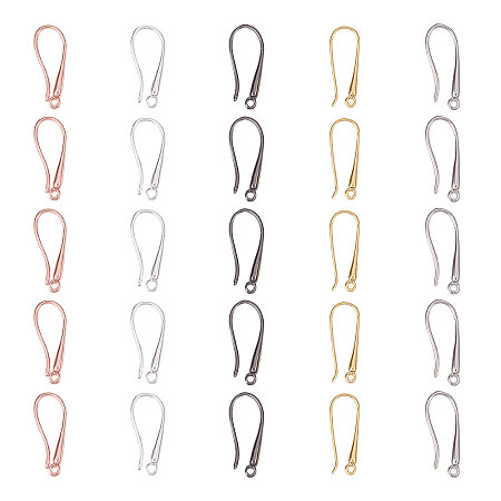 PandaHall Elite About 50 Pcs Brass Earring Hook Ear Wires with Loop 23x9x2.5mm for Jewelry Making 5 Colors