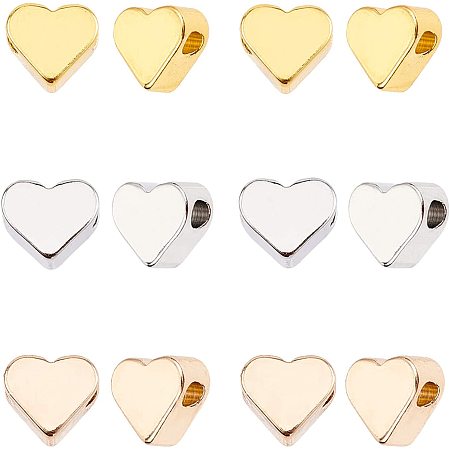PandaHall Elite 3 Color Heart Spacer Beads 60pcs Metal Heart Shaped Loose Bead for Jewelry Making Earring Bracelets Necklace DIY Craft(Gold, Rose Gold, Platinum)